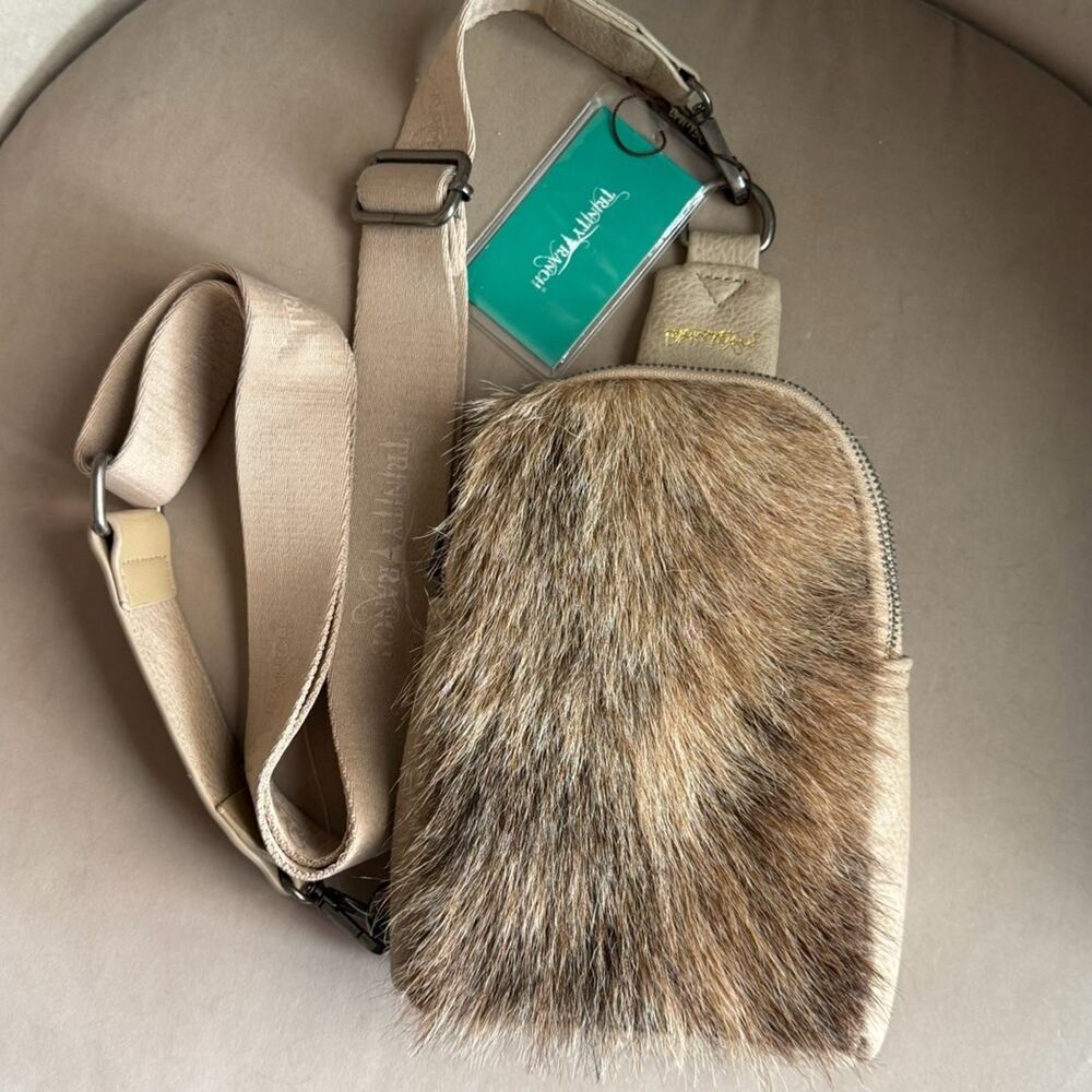 Trinity Ranch Genuine Hair-On Cowhide Sling Bag – Tan/Beige – NWT